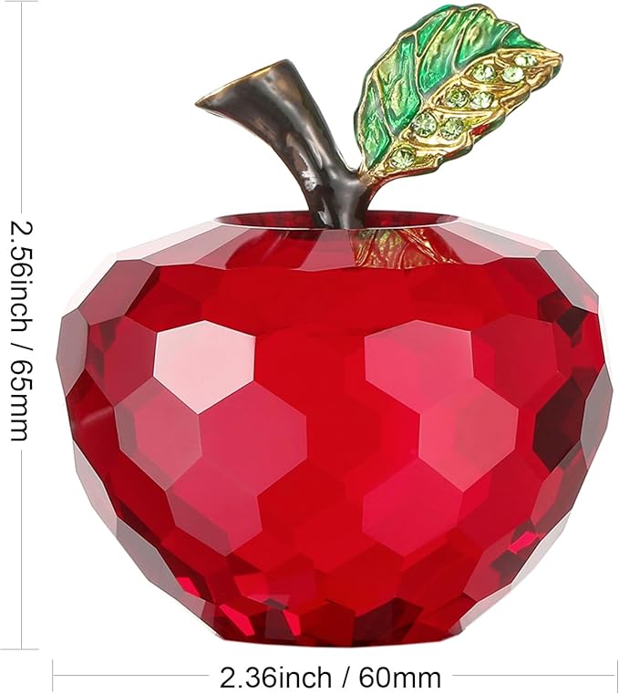 Crystal Apple Figurine Paperweight, Handmade Statue Ornament Home Decoration, Collectible Crystal Crafts, Come with Gift Box, Great Gift for Birthday Holidays Christmas (Red-60mm)