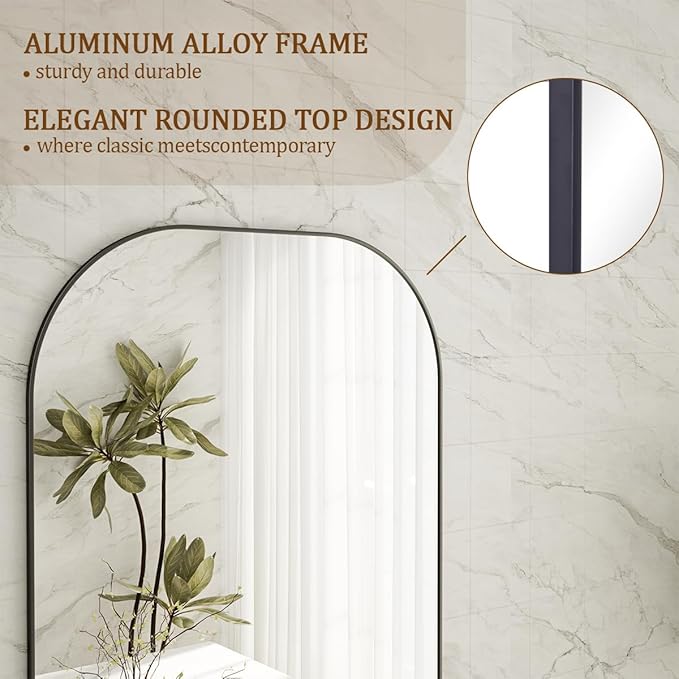 Koonmi Full Length Mirror, 56"x21" Mirror Full Length with Stand, Black Top Square-Edged Floor Mirror with Aluminum Alloy Frame for Bedroom Living Room