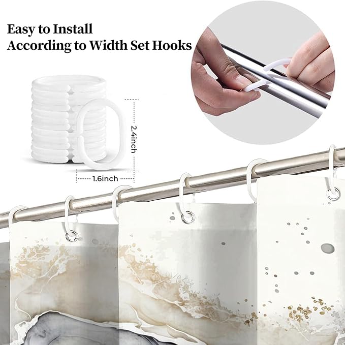 Renaiss Tan Marble Shower Curtain Modern Beige Waterproof Fabric Minimalist Shower Curtains Set Hooks Absract Taupe Ombre Aesthetic Luxury Hotel Bathroom Decorative Shower Curtain 72" W x 84" L