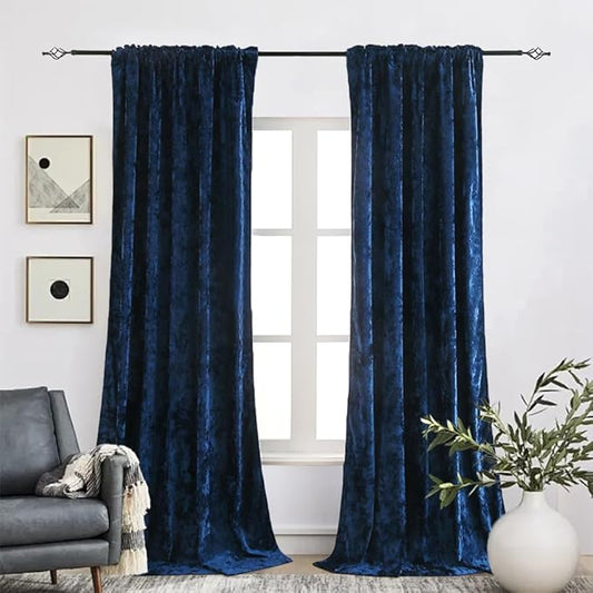Blackout Curtains 2 Panels Soft Luxury Velvet Curtains for Bedroom Nursery Patio Doors Rod Pocket Back Tab Drapes Curtains for Living Room,52 by 84Inch, Navy Blue