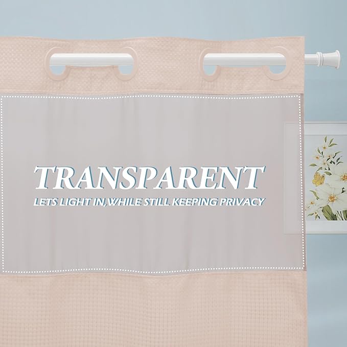 Blush Pink Stall No Hook Shower Curtain with Snap in Liner,230GSM Waffle Weave Shower Curtains for Bathroom,54W x 80H