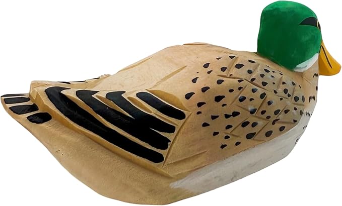 Mallard Duck Decor Wooden Animal Figurines Little Ducks Funny Desk Accessories Small Duck Statues Handmade Carving Decoys Ornament for Home Room Decor