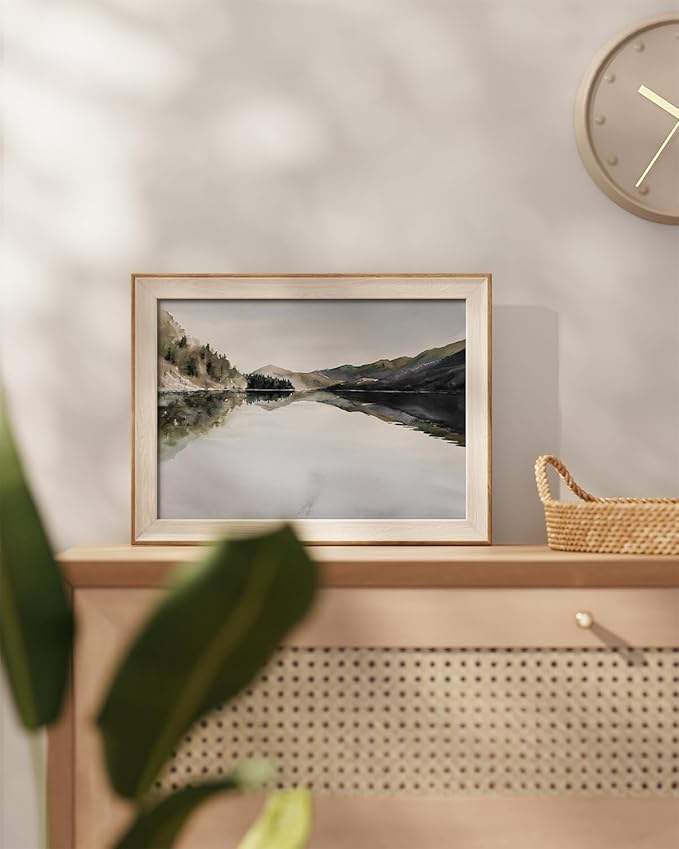 InSimSea Framed Canvas Wall Art Mountain Reflection Decor Vintage Wall Art Mountain Range Nature Wilderness Art Decorative Rustic for Living Room, Bedroom, Office Wall Decor 12x16In
