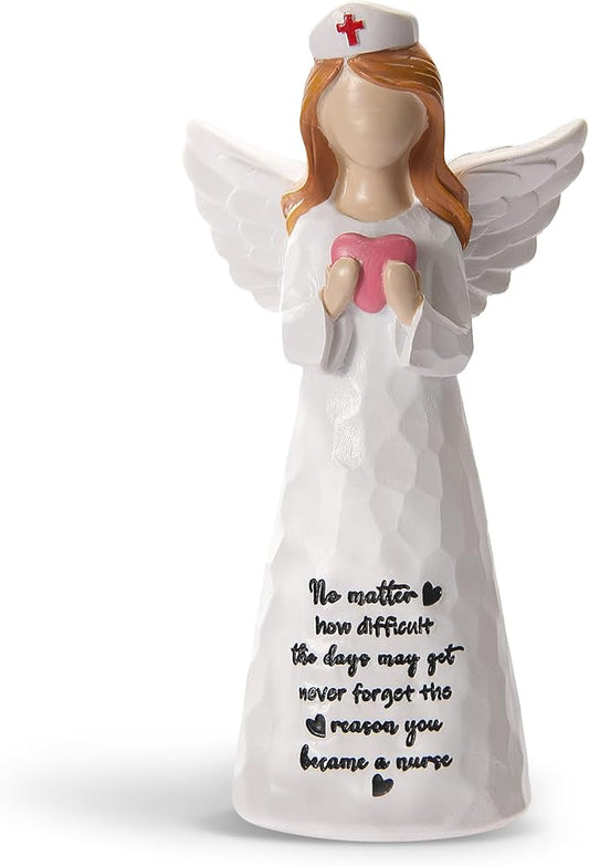Nurse Gifts for Women,Handmade 6 inch Angel Figurines Holding Heart - Gifts for Nurses Graduation/Week/Retirement/Appreciation, Inspirational Resin Home Decor with Nurse's Motto Engraved
