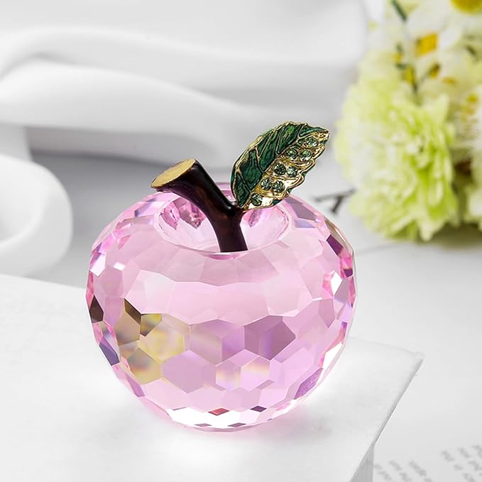 Crystal Apple Figurine Paperweight, Handmade Statue Ornament Home Decoration, Collectible Crystal Crafts, Come with Gift Box, Great Gift for Birthday Holidays Christmas (Pink-60mm)