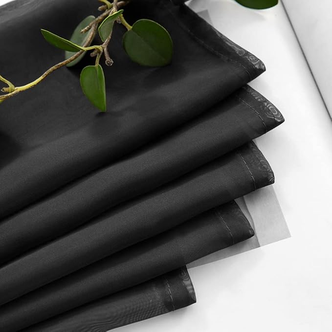 MIULEE 2 Panels Kitchen Tiers Half Window Sheer Halloween Curtains-Rod Pocket Voile Drapes for Kitchen Bathroom-Small Windows 29 by 24 Inch Black