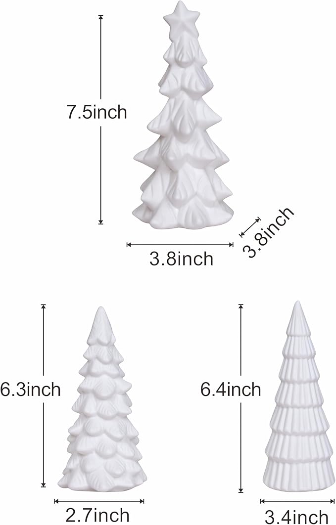 Lighted Ceramic Christmas Tree Decor 3Pcs Small White Christmas Trees with Lights Xmas Tree Figurines for Tabletop Mantel Shelf Fireplace Holiday Decorations for Home and Gift