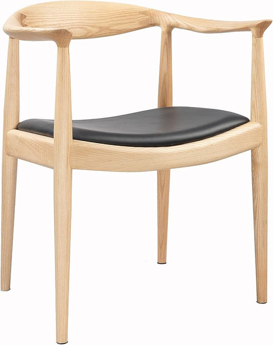 Kennedy Armchair Upholstered Dining Chair, Presidential Mid-Century Modern Accent Chair in Natural Wood Color
