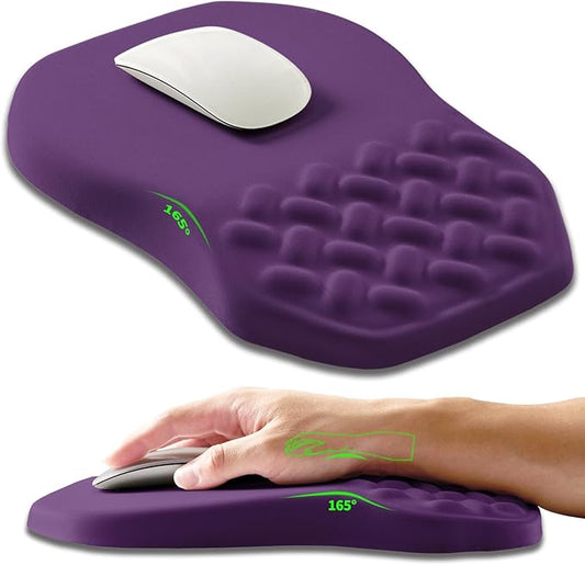 Ergonomic Slope Mouse Pad Wrist Support, Wrist Rest Mousepad for Carpal Tunnel Pain Relief with Massage Bulge and Slow Rebound Memory Foam (12x8 inch, Deep Purple)