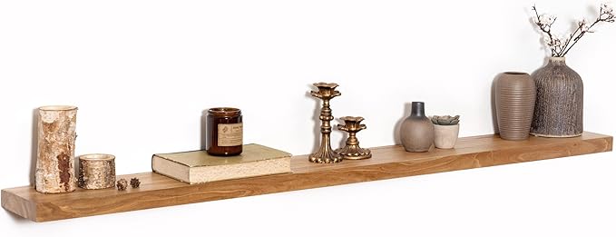 55" Floating Shelves for Wall, Rustic Elm Wood Floating Shelf for Home Decor, Wall-Mounted Display Shelves with Heavy-Duty Bracket, Long Floating Shelf for Bathroom, Kitchen, Natural Color