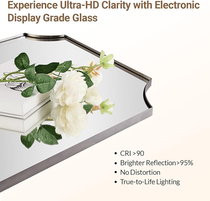 ANDY STAR 24x40 Inch Brushed Nickel Mirror, Unique Rectangle Bathroom Mirror, Large Decorative Mirror in Rust-Proof Stainless Steel 1" Frame, Modern Wavy Frame Design, Vertically/Horizontally