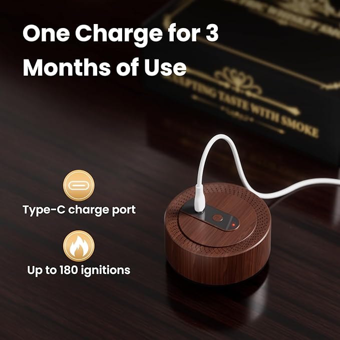 Electric Whiskey Smoker Kit with 8 Wood Chip Flavors – Rechargeable Whiskey Smoker Set with Built-in Ignition, Fuel-Free – For Men, Dad, Husband on Special Occasions – Wood Grain Design