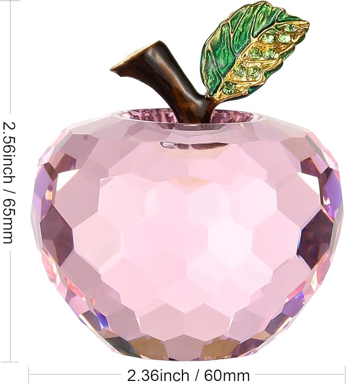 Crystal Apple Figurine Paperweight, Handmade Statue Ornament Home Decoration, Collectible Crystal Crafts, Come with Gift Box, Great Gift for Birthday Holidays Christmas (Pink-60mm)