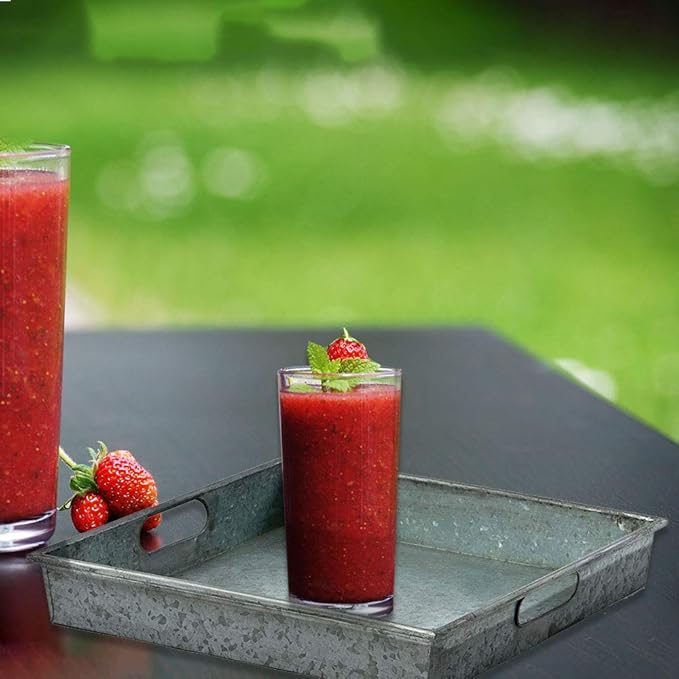 Benzara Square Galvanized Metal Tray with Handle