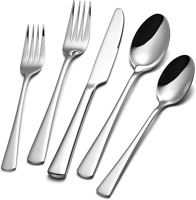 KINGSTONE Silverware Set, 30-Piece Flatware Set for 6, 18/10 Stainless Steel Cutlery Set, Mirror Polished Eating Utensils Set, Dishwasher Safe