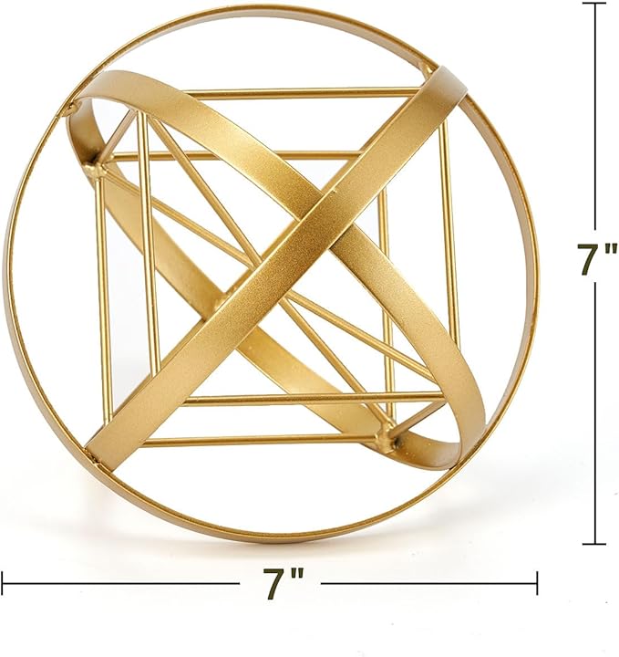 7 inches Metal Geometric Abstract Sculpture， Metal Geometric Sculpture Decor Sphere, Tabletop Decor for Living Room,Study,Bedroom,Modern Home Decor Accents
