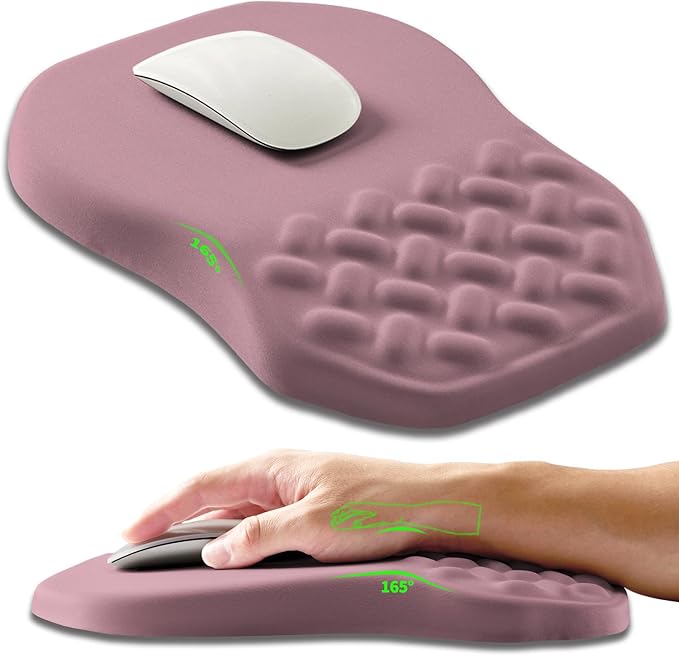 Ergonomic Slope Mouse Pad Wrist Support, Wrist Rest Mousepad for Carpal Tunnel Pain Relief with Massage Bulge and Slow Rebound Memory Foam (12x8 inch, Dark Pink)