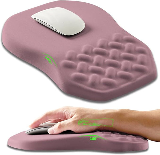 Ergonomic Slope Mouse Pad Wrist Support, Wrist Rest Mousepad for Carpal Tunnel Pain Relief with Massage Bulge and Slow Rebound Memory Foam (12x8 inch, Dark Pink)