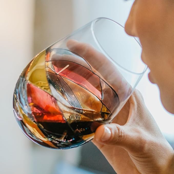 Stemless Wine Glasses – Hand‑Painted Set of 2 Unique Wine Gift for Wedding, Anniversary, Housewarming & Christmas • Sagrada Familia Style • Ideal for Women & Men