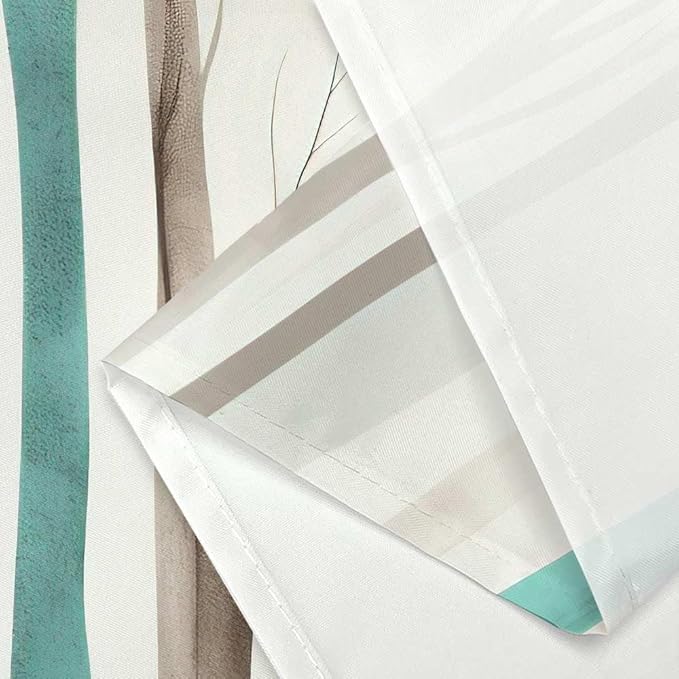 MERCHR Brown Teal Tree Fabric Shower Curtain, Art Style Abstract Birch Forest Rustic Wood Polyester Fabric Waterproof Bath Curtain, Farmhouse Bathroom Shower Curtains with Hooks 72X84 Inch