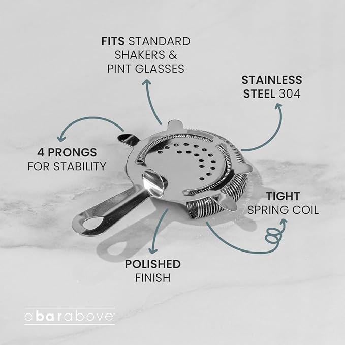 A Bar Above Hawthorne Cocktail Strainer with High-Density Spring, Stainless Steel Bar Strainer for Smooth Drink Pouring, Polished Mirror Finish, Fits Boston Shakers & Mixing Glasses, Bartender Tool
