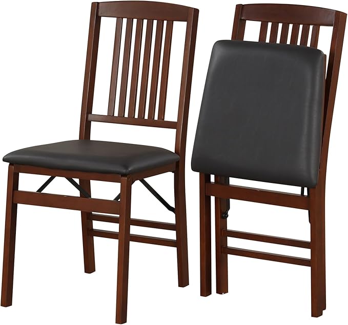 POWERSTONE Folding Dining Chairs Set of 2, Space Saving Foldable Kitchen Chairs with Padded Seat, Slatted Backrest, Solid Wood Frame, No Assembly for Dining Room Apartment Small Spaces