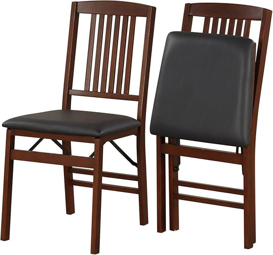POWERSTONE Folding Dining Chairs Set of 2, Space Saving Foldable Kitchen Chairs with Padded Seat, Slatted Backrest, Solid Wood Frame, No Assembly for Dining Room Apartment Small Spaces