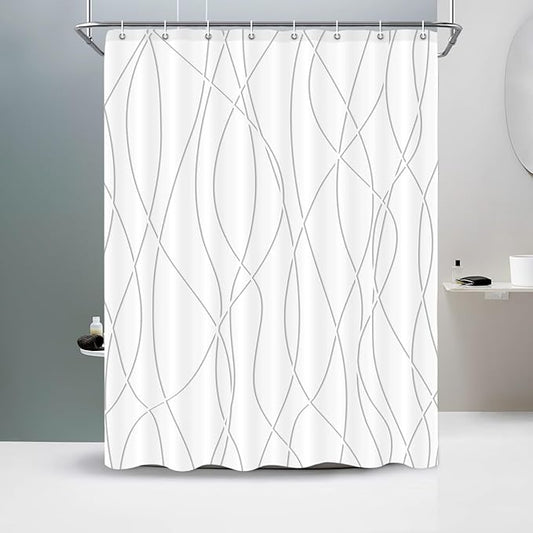 Punkray Grey Shadow Shower Curtain for Bathroom with Hooks, Shower Curtain Set Stripe Bath Curtains Decor White Shower Curtains Weighted Hem Washable, 60 x 72