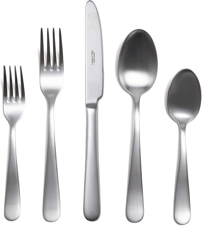 Signature Stainless Steel Flatware 20-Piece Set - Service for 4, Premium Stainless Steel with Weighted Handles, Dishwasher Safe, Everyday or Special Occasion Cutlery (Satin Finish)