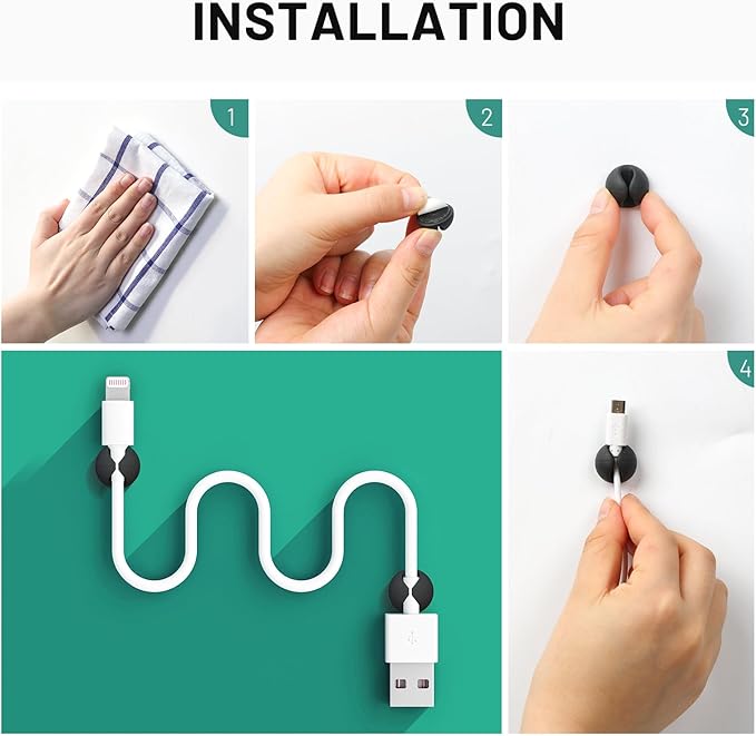 18 Pack Mini Cable Clips, Znben Cord Organizer Holder Adhesive Cord Management Charger Wire Holder Clips for Desk, Home, Office, Car, Cubicle, Nightstand Black