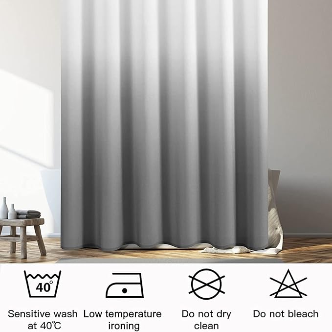 Grey Shower Curtain 60 x 72 inch Grey White Ombre Shower Curtain for Bathroom Decor, Gray Bath Curtains for Men Washable