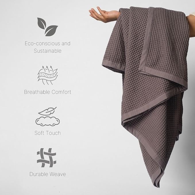 GOTS Certified Organic Cotton Waffle Weave Blanket, Throw Bed Blanket, 50"X60"Cozy Throw Blanket for Couch, Modern Home Decor, Throw Blankets,Waffle Blanket, Soft Bed Blankets -Charcoal Grey
