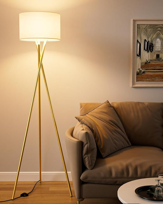 66IN Tripod Floor Lamp, Gold Standing Lamps with E26 Bulb Included, Mid Century Modern Tall Lamps for Living Room Bedroom Home Decor