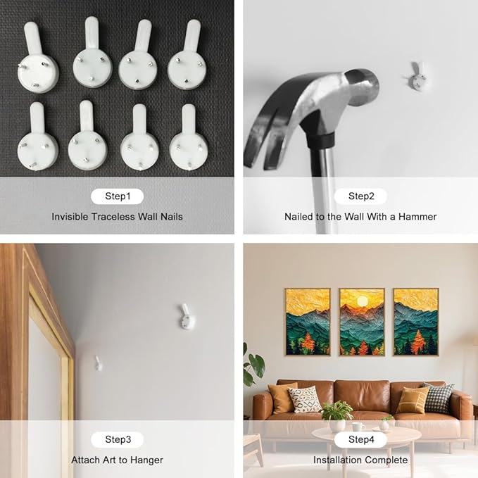 Abstract Mountain Framed Canvas Wall Art Set, Forest Pine Tree Golden Sunset Wall Decor, Mixed Patchwork Landscape Art Print for Living Room, Bedroom, Dining Room, Office - 24"x36"x3