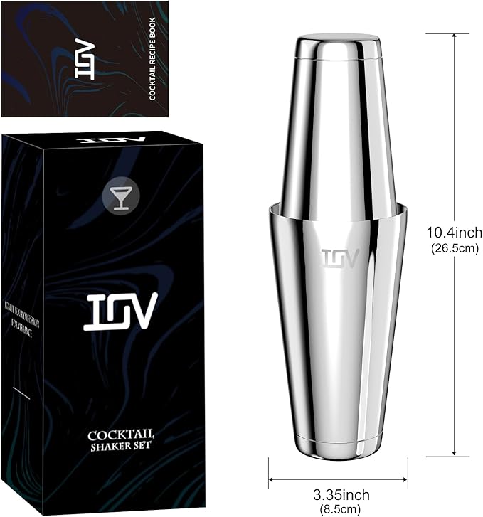 IOV Boston Cocktail Shaker Set, 18oz & 28oz Stainless Steel Weighted Shaker Tins, Metal Martini Drink Mixer for Bartending, Professional Bar Tools with Cocktail Recipe Guide
