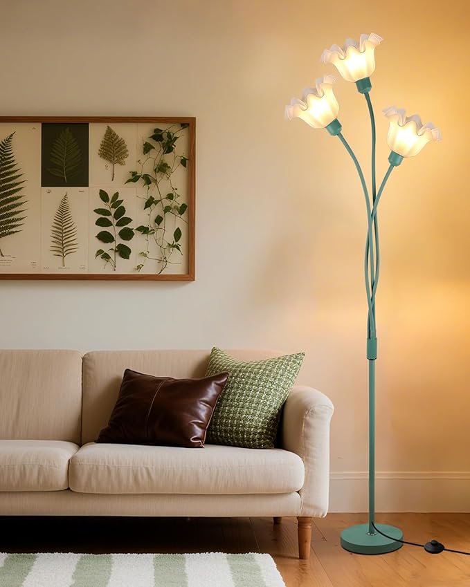 Lightdot Flower Floor Lamp for Living Room, Cute Corner Floor Lamp with Adjustable Goosenecks, 3 Light Standing Lamp with Bulbs Included, LED Tall Floor Lamps for Bedroom Kids Room(Green)