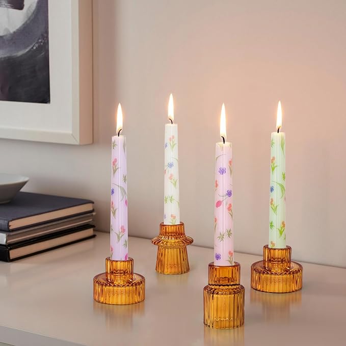 10 Inch Flower Taper Candles 4 Pcs Unscented, Smokeless, Dripless Long Tapered Candlesticks Candles for Mother's Day Birthday Dinner Dating Wedding Party Home Decor