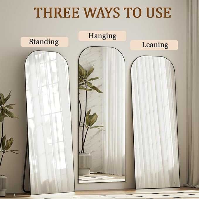 Koonmi Full Length Mirror, 56"x21" Mirror Full Length with Stand, Black Top Square-Edged Floor Mirror with Aluminum Alloy Frame for Bedroom Living Room