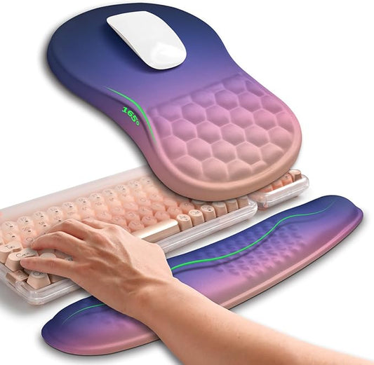 Hokafenle 2in1 Combination, Wave Keyboard Wrist Rest and Ergonomic Curvature Mouse Pad Wrist Support for Relieve Wrist Pain, Filled with Soft Cushion Memory Foam, Dawn