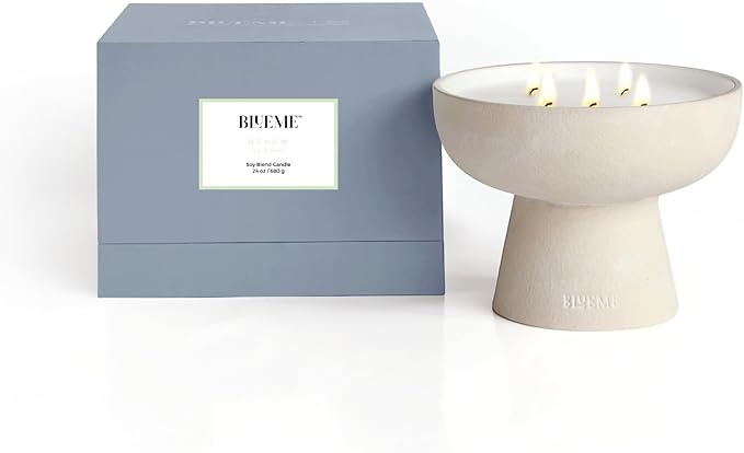 BLUEME Ivy & Rose, Luxury Candle w/Essential Oils, 5 Wick, Hand-Poured Soy, Cotton Wick, Ceramic