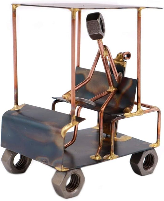 Golf Cart with Man Collectible Handmade Metal Art Figurine, Desk Accessories, Trophy, Boss Gift, Office Décor, Business Professional, Golfing
