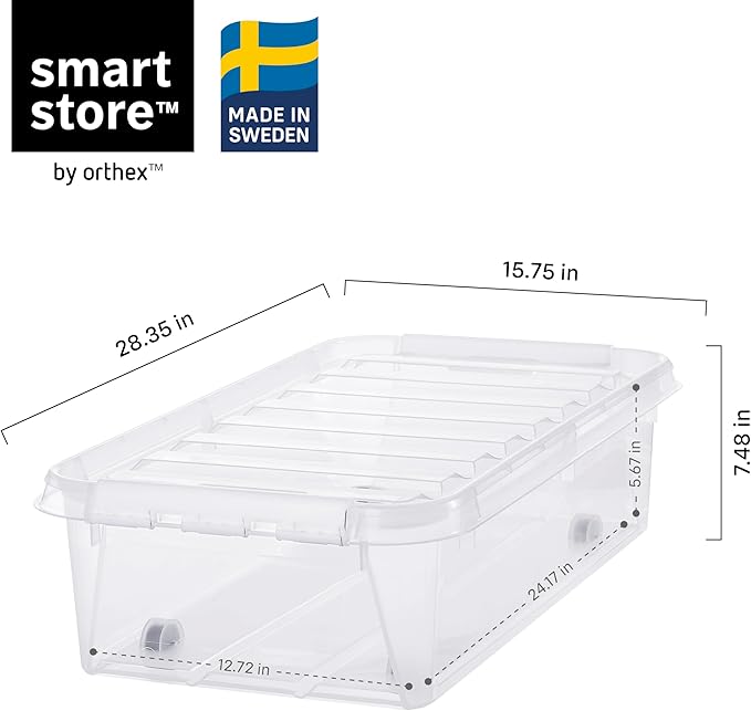 Classic 35 Underbed Storage Box, 31L/32.8QT BPA-Free Large Stackable Container with Secure Lid, Swedish Made Storage for Clothes & Seasonal Items, 4 Pack (4)