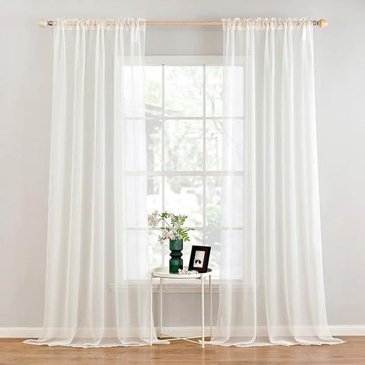 MIULEE 2 Panels Solid Color Sheer Window Curtains Elegant Window Voile Panels/Drapes/Treatment for Bedroom Living Room (54 X 120 Inches Ivory)