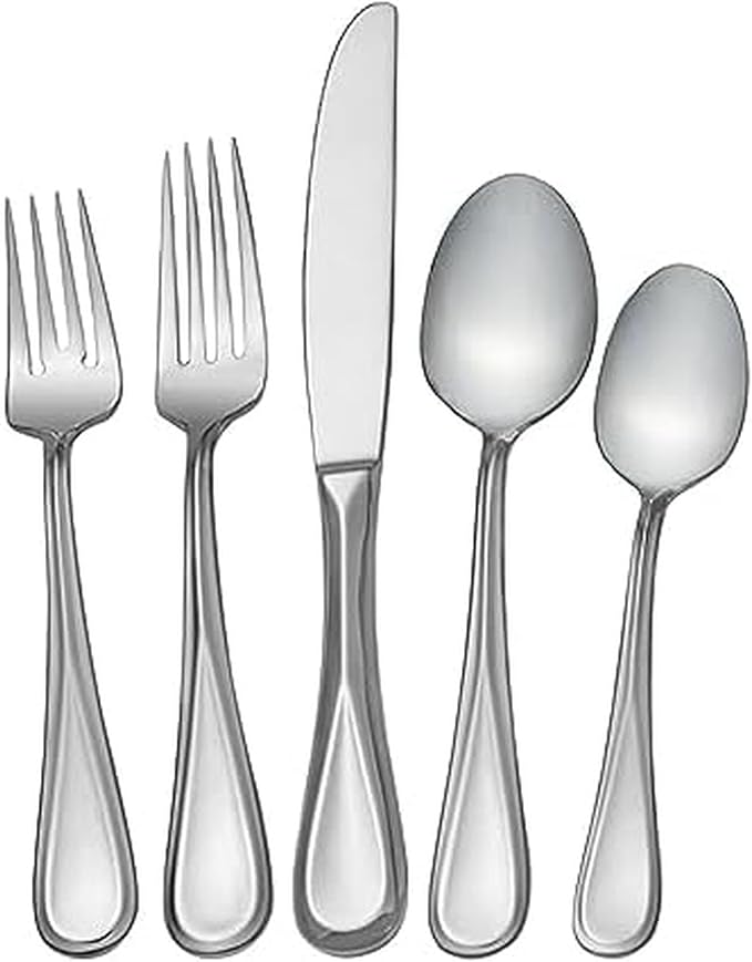 Mikasa Bravo 101 Piece Silverware Set, 18/10 Stainless Steel Flatware Service for 12, Includes 5 Piece Serving Set and 12 Extra Coffee Spoons