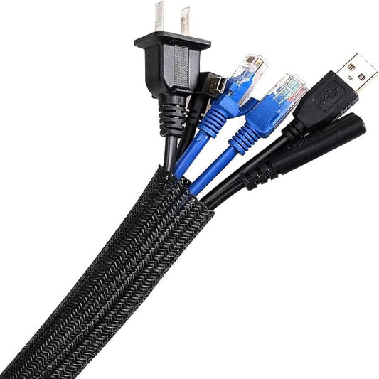 AGPTEK Cable Sleeve Cover, 6.6ft - 2/3 inch Desk Cord Organizer Cable Hider, Home Office Wire Management Computer TV Wire Loom Tubing, Pet Proof Cord Protector, from Cat Dog Chewing, Black