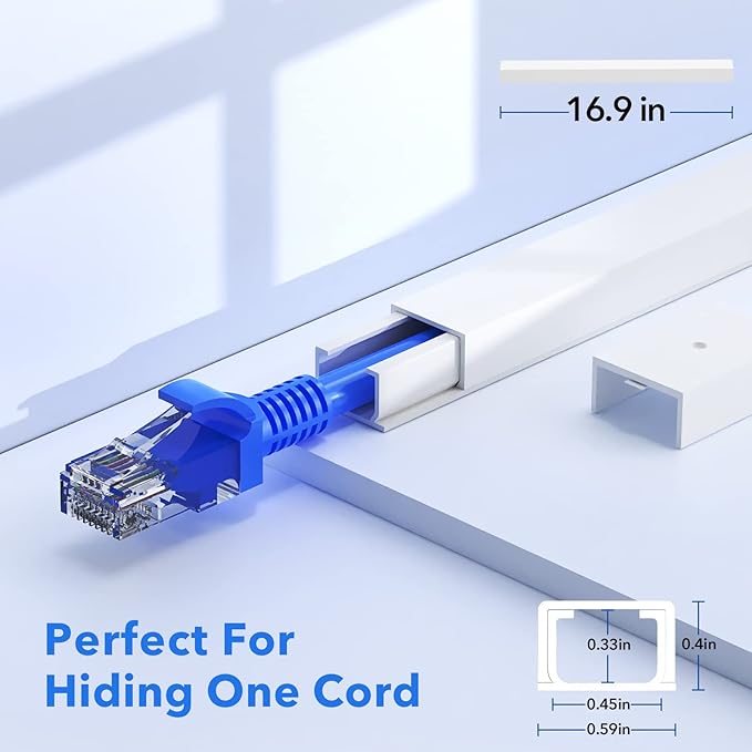 Yecaye PVC Wire Covers for Cords on Wall, One-Cord Cable Concealer Kit, Paintable Cable Raceway Management, 304in Cord Hider, Max for 2 Small Cords for Home Office, W0.59in H0.4in