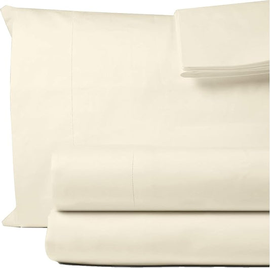 100% Egyptian Cotton King Sheet Set 1000 Thread Count Ivory Luxury Hotel Soft and Smooth King Size Bed Sheets Set 16" Deep Pocket Extra Long Staple Cotton Sateen Weave Bedding - 4 Piece