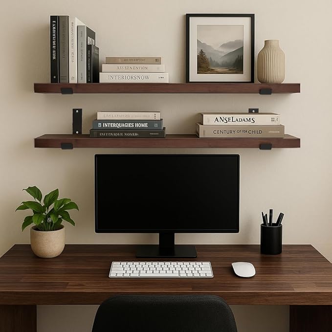 CONSDAN Floating Shelves for Wall Mounted Book Shelf Hanging Shelves Floating Bookshelf for Bedroom, Bathroom, Living Room, Kitchen USA Grown Solid Hardwood, Dark Maple 36x7.5x1.5 in (Set of 2)