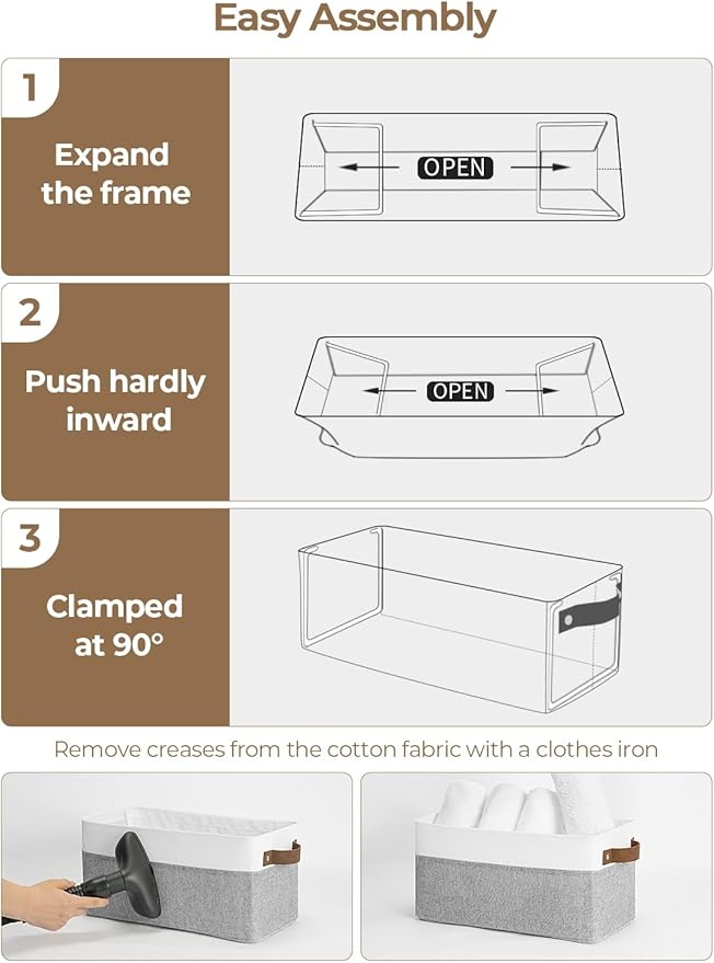 StorageWorks Narrow Storage Bins, Small Basket for Closet and Shelves, Rectangular Fabric Organizer with Handles, Toilet Paper Storage, Gray and White Stripes, 2-Pack