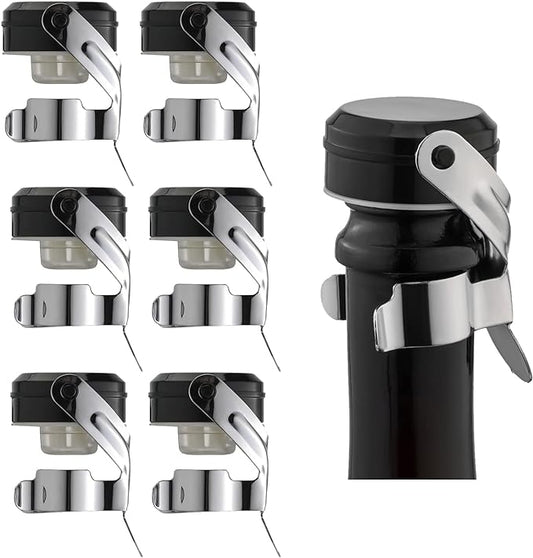 WOTOR Champagne&Wine Bottle Stoppers Stainless Steel with Food Grade Silicone, Leak Proof Keep Fresh Reusable Saver, Cork Suitable for Wine, Champagne, Cava, Prosecco and Sparkling (6 Pack Silver）